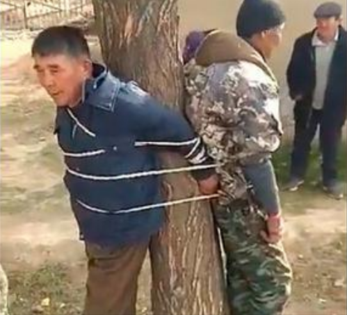 ВИДЕО: Жители села в Кочкорском районе привязали к дереву председателя села и участкового.